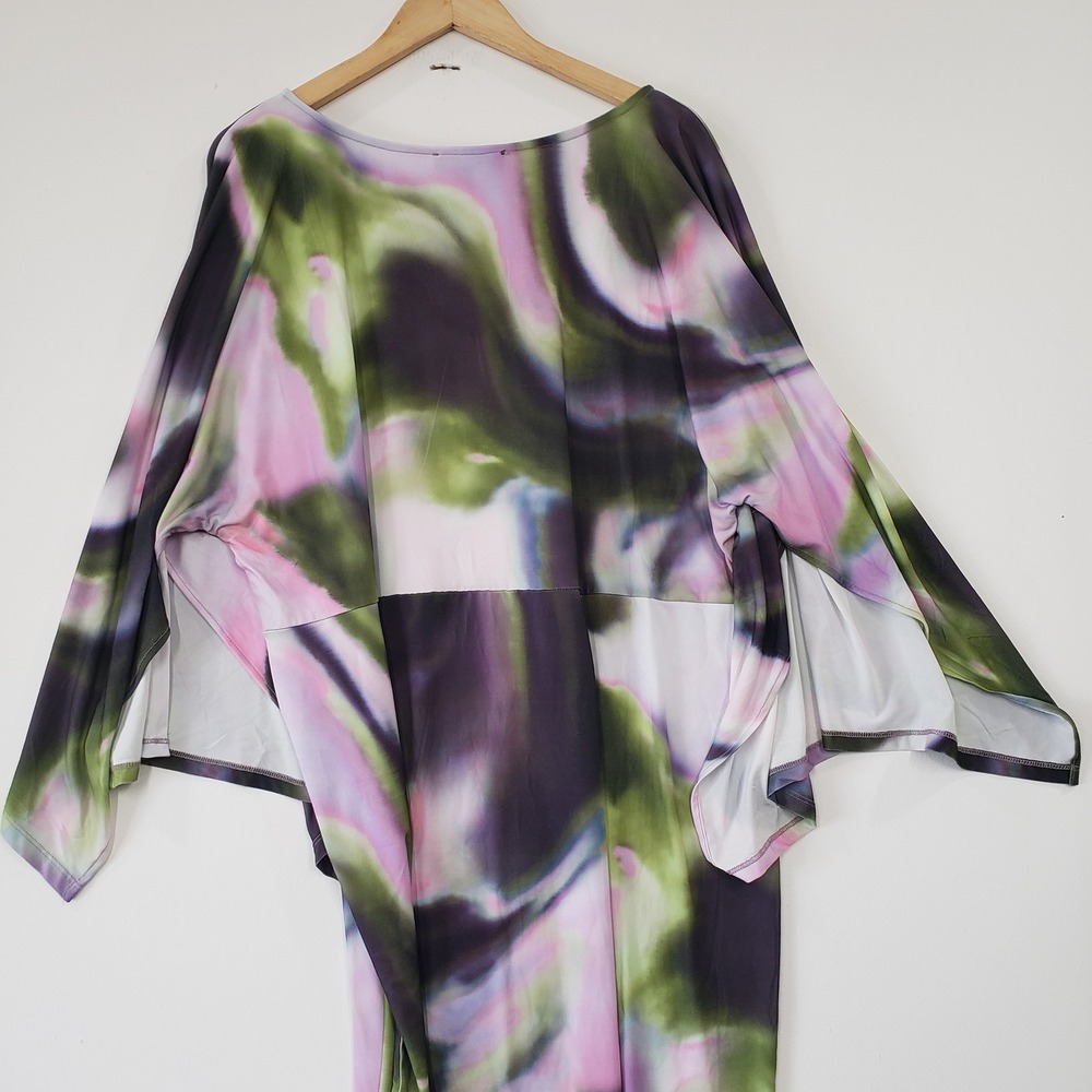 Eloquii Watercolor Marble‎ V Neck Dress Womens Size 20 Pink Green Kimono Sleeve - Picture 5 of 10
